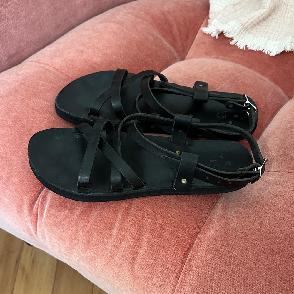 Kiwi Adjustable Black Leather Strappy Sandals
